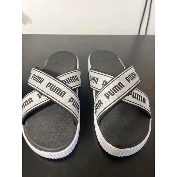 Puma Platform Tape Slide Sandals Black White Women’s 8.5 - Picture 4 of 9